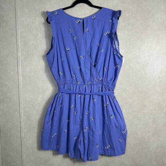 Old Navy DITSY Shorts Romper Sz X Large Purple Linen Blend Floral Elastic Waist - Picture 2 of 10